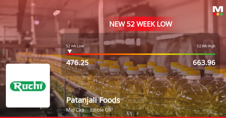 Patanjali Foods Ltd Stock Hits 52-Week Low at Rs.476 Amid Market Downturn