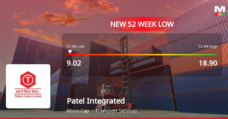 Patel Integrated Logistics Ltd Falls to 52-Week Low of Rs 9.01 as Sell-Off Deepens
