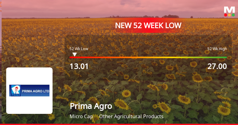Prima Agro Ltd Falls to 52-Week Low of Rs 12.75 as Sell-Off Deepens