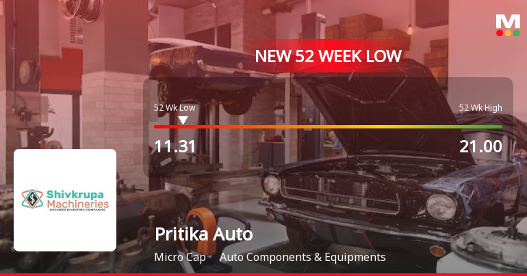 Pritika Auto Industries Ltd Stock Falls to 52-Week Low of Rs.11.31