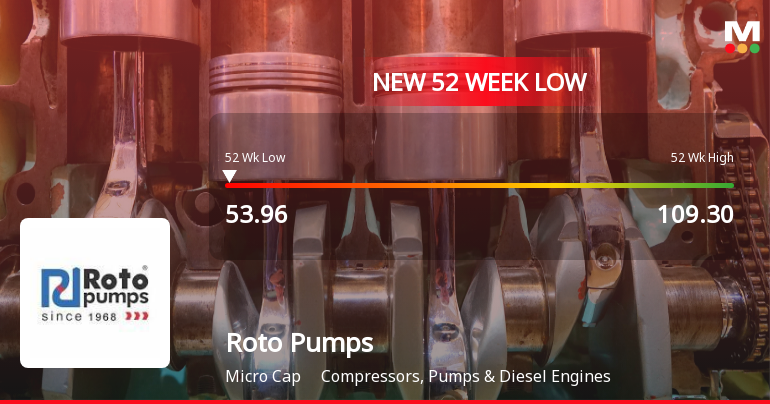 Roto Pumps Ltd Falls to 52-Week Low of Rs 53.96 Amid Continued Downtrend