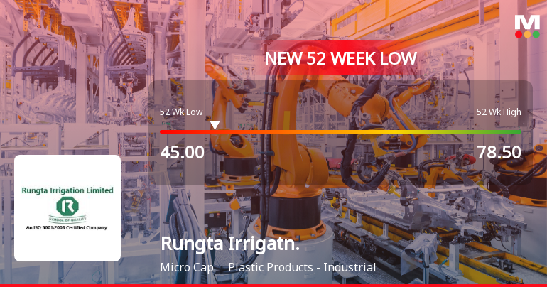 Rungta Irrigation Ltd Falls to 52-Week Low of Rs 45 Amidst Continued Downtrend