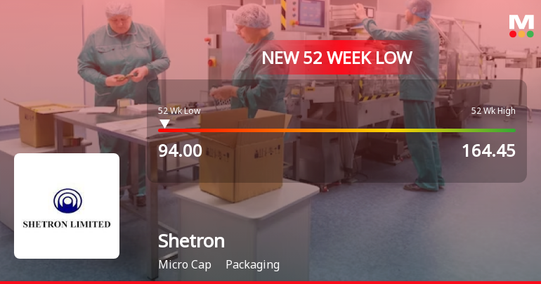 Shetron Ltd Stock Falls to 52-Week Low of Rs.100 Amidst Continued Downtrend