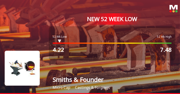 Smiths & Founders (India) Ltd Falls to 52-Week Low of Rs.4.22