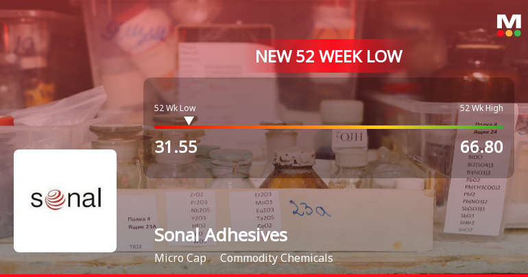 Sonal Adhesives Ltd Stock Falls to 52-Week Low of Rs.31.55