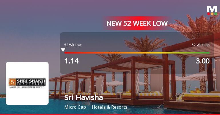 Sri Havisha Hospitality & Infrastructure Ltd Falls to 52-Week Low of Rs 1.06 as Sell-Off Deepens