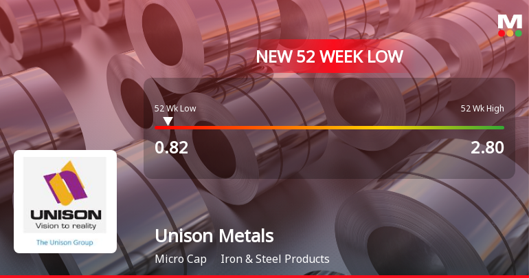 Unison Metals Ltd Stock Falls to 52-Week Low of Rs.0.82