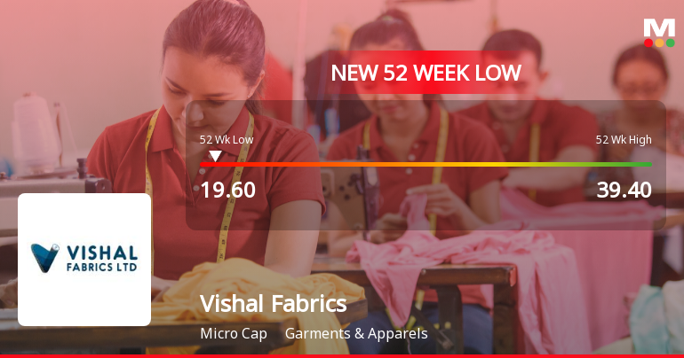 Vishal Fabrics Ltd Stock Falls to 52-Week Low of Rs.19.6 Amidst Continued Downtrend