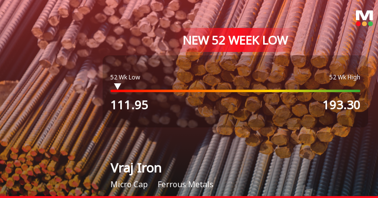Vraj Iron & Steel Ltd Falls to 52-Week Low of Rs.111.95 Amid Market Downturn