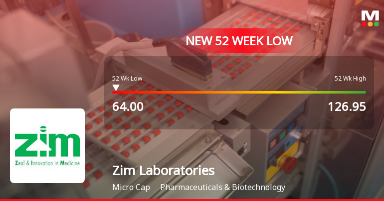 Zim Laboratories Ltd Stock Hits 52-Week Low at Rs.64 Amidst Continued Downtrend