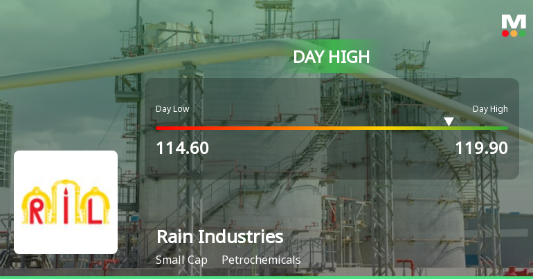 Rain Industries Ltd Surges 8.47% to Day's High of Rs 118.55 — Outperforms Petrochemicals Sector by 1.75 Percentage Points