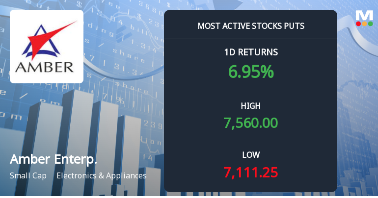 7,000 Strike Puts Draw 7,687 Contracts on Amber Enterprises India Ltd as Stock Climbs 6.3%
