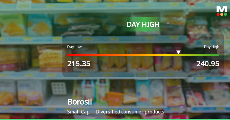 Borosil Ltd Surges 7.23% to Day's High of Rs 240.95 — Outperforms Sector by 2.76 Percentage Points