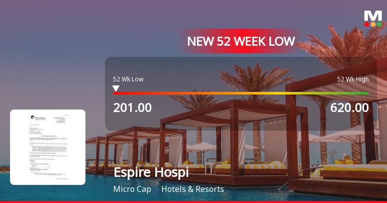 Espire Hospitality Ltd Falls to 52-Week Low of Rs 201 as Sell-Off Deepens