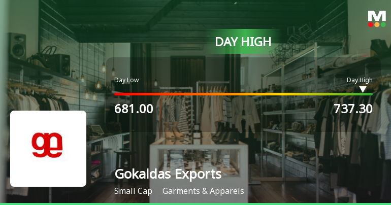 Gokaldas Exports Ltd Surges 7.64% to Day's High of Rs 733.9 — Outperforms Sector by 5.75 Percentage Points