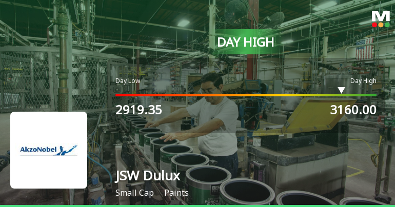 JSW Dulux Ltd Surges 7.66% to Day's High of Rs 3160 — Outperforms Sector by 7.75 Percentage Points