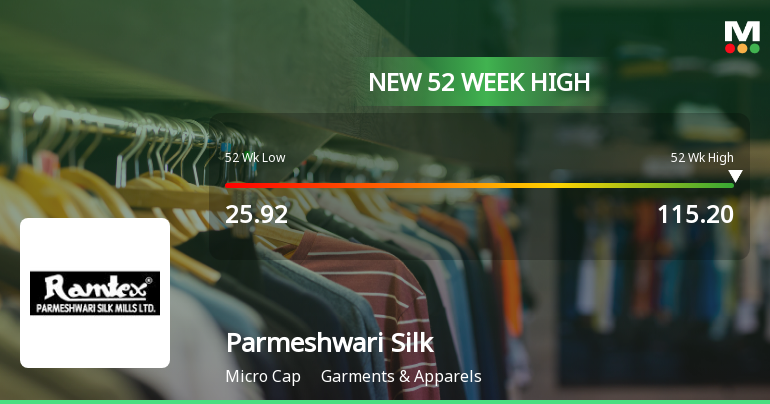 Broad-Based Technical Strength Lifts Parmeshwari Silk Mills Ltd to 52-Week High of Rs 115.2