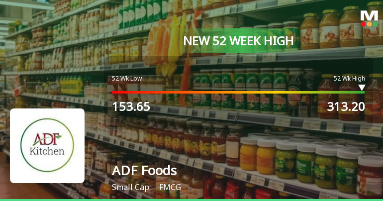 Broad-Based Technical Strength Lifts ADF Foods Ltd to 52-Week High of Rs 313.2