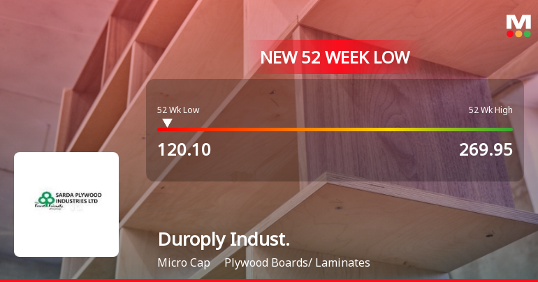 Duroply Industries Ltd Falls to 52-Week Low of Rs 120.1 as Sell-Off Deepens