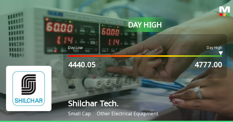 Shilchar Technologies Ltd Surges 7.34% to Day's High of Rs 4777 — Outperforms Sector by 6.21 Percentage Points