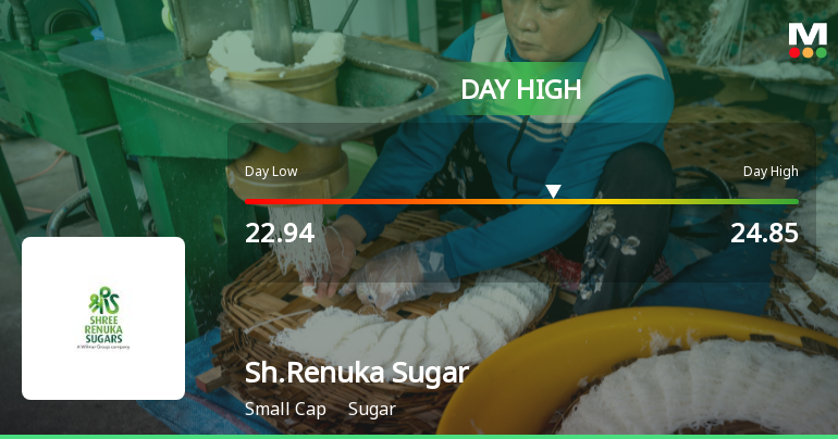Shree Renuka Sugars Ltd Surges 8.7% to Day's High of Rs 24.44 — Outperforms Sector by 5.08 Percentage Points