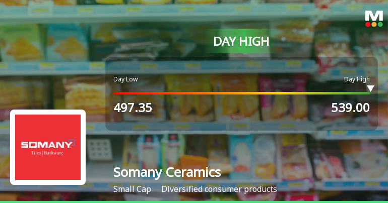 Somany Ceramics Ltd Surges 7.46% to Day's High of Rs 532.4 — Outperforms Sector by 6.28 Percentage Points
