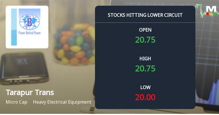 Tarapur Transformers Ltd Locks at Lower Circuit With 5% Loss — Sellers Queue, No Buyers in Sight