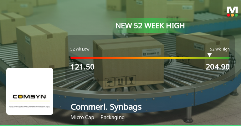 Broad-Based Technical Strength Lifts Commercial Syn Bags Ltd to 52-Week High of Rs 204.9