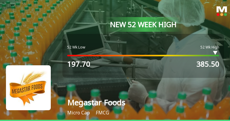 Broad-Based Technical Strength Lifts Megastar Foods Ltd to 52-Week High of Rs 385.5