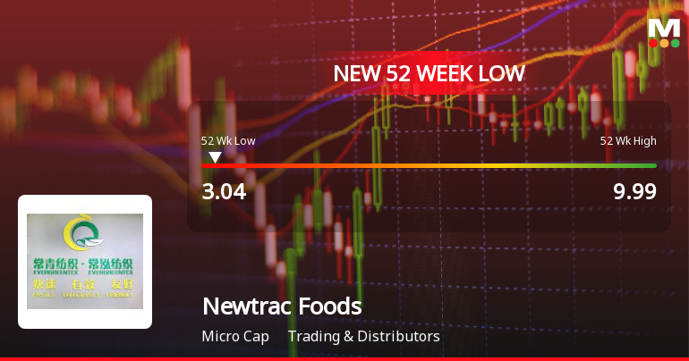 Newtrac Foods & Beverages Ltd Falls to 52-Week Low of Rs 3.04 as Sell-Off Deepens