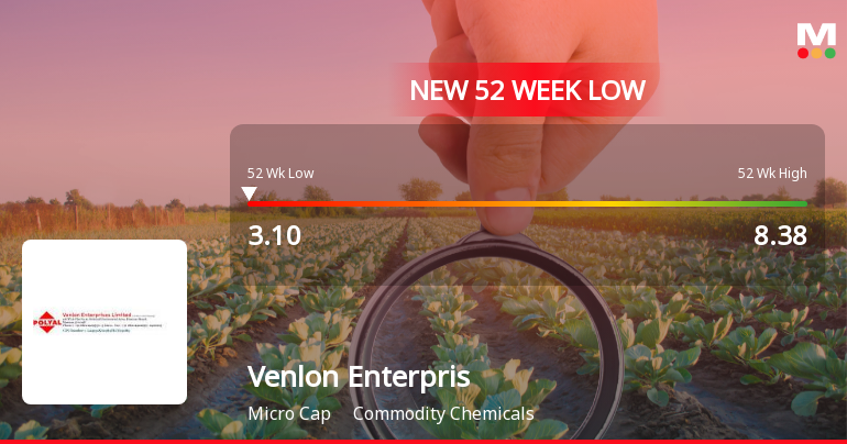 Venlon Enterprises Ltd Falls to 52-Week Low of Rs 3.1 as Sell-Off Deepens