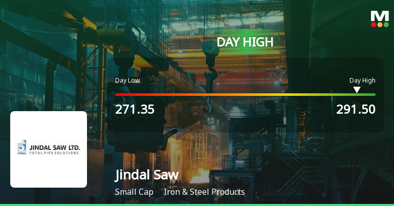 Jindal Saw Ltd Surges 7.57% to Day's High of Rs 291.5 — Outperforms Sector by 6.93 Percentage Points