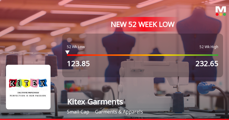 Kitex Garments Ltd Falls to 52-Week Low of Rs 123.85 as Sell-Off Deepens