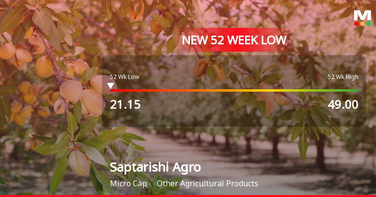 Saptarishi Agro Industries Ltd Falls to 52-Week Low of Rs 21.15 as Sell-Off Deepens