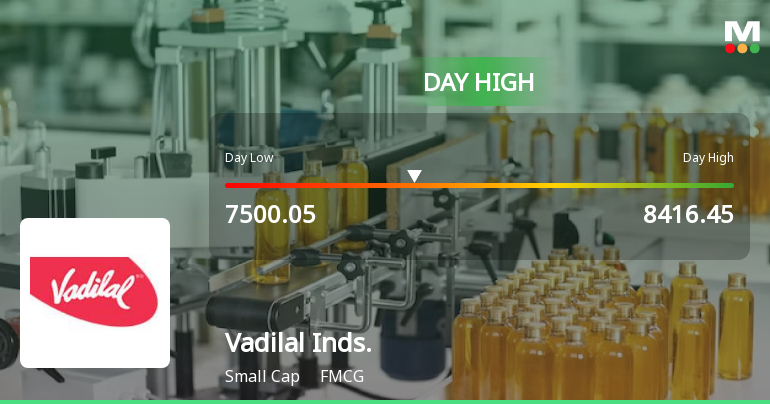 Vadilal Industries Ltd Surges 12.15% to Day's High of Rs 8416.45 — Outperforms FMCG Sector by 12.69 Percentage Points