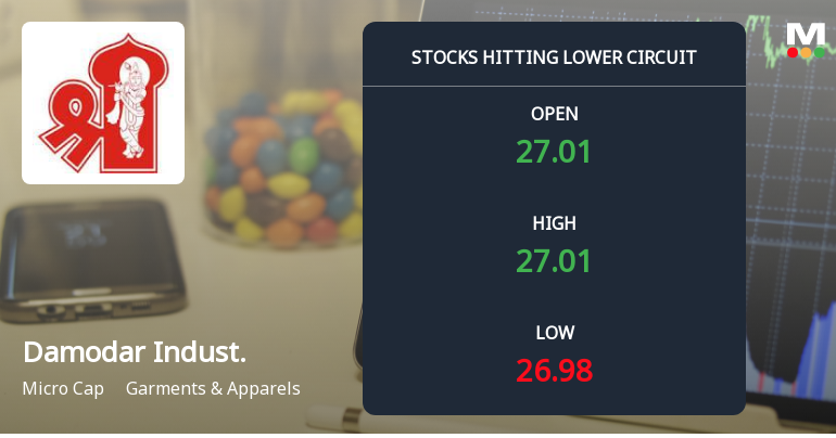 Damodar Industries Ltd Locks at Lower Circuit With 5.0% Loss — Sellers Queue, No Buyers in Sight