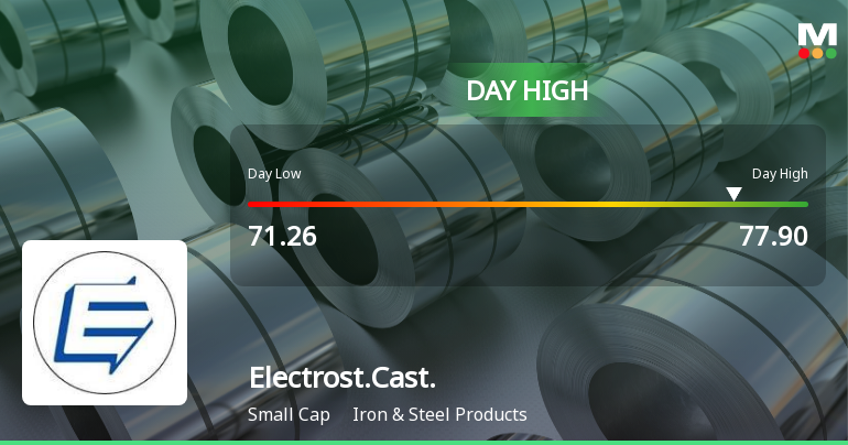 Electrosteel Castings Ltd Surges 7.47% to Day's High of Rs 77 — Outperforms Sector by 6.88 Percentage Points