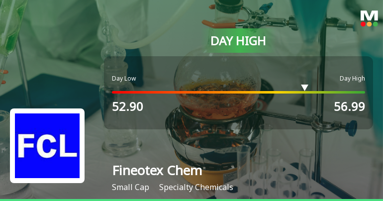 Fineotex Chemical Ltd Surges 7.11% to Day's High of Rs 56.94 — Outperforms Sector by 6.28 Percentage Points