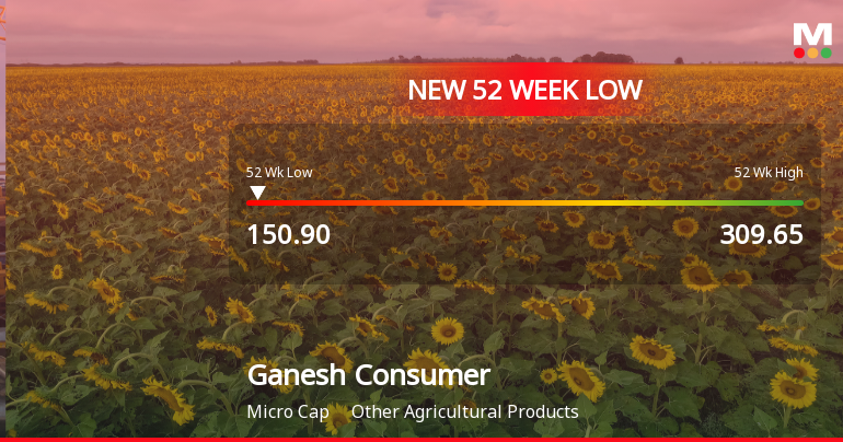 Ganesh Consumer Products Ltd Falls to 52-Week Low of Rs 150.9 as Sell-Off Deepens