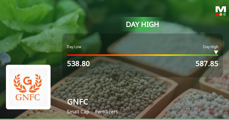 Gujarat Narmada Valley Fertilizers & Chemicals Ltd. Rallies 7.56% to Day High of Rs 587.85 — Outperforms Sector by 7.02 Percentage Points