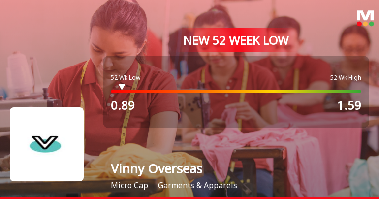 Vinny Overseas Ltd Falls to 52-Week Low of Rs 0.89 as Sell-Off Deepens